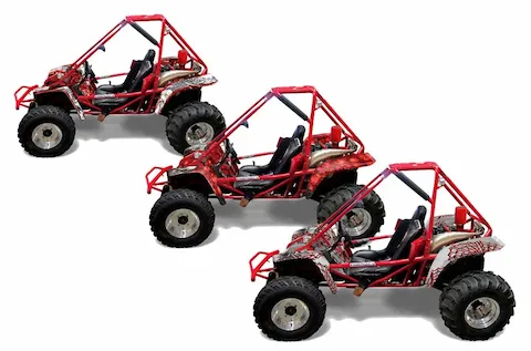 Honda Odyssey FL350 buggies shown in three custom graphic kit looks